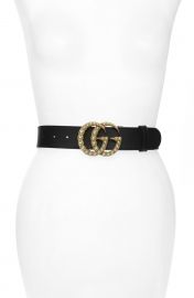 Imitation Pearl Double-G Leather Belt at Nordstrom